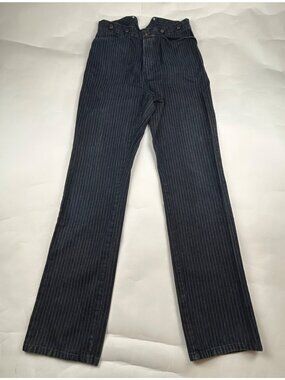 Frontier Classics Dark Denim Pinstripe High Rise Slim Leg Trouser Pant 34 x 36